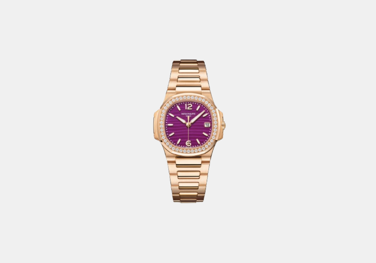Relógio 7010/1R Nautilus em ouro rosa e diamantes e movimento quartzo, preço sob consulta, Patek Philippe.
