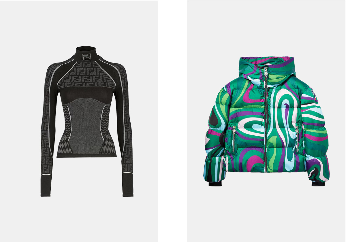 Camisola térmica, € 490, Fendi; casaco estampado, € 1.150, Pucci x Fusalp.