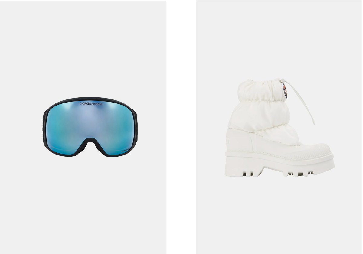 óculos edição limitada Oakley, € 375, Giorgio Armani; botas em poliuretano termoplástico, € 790, Chloé.