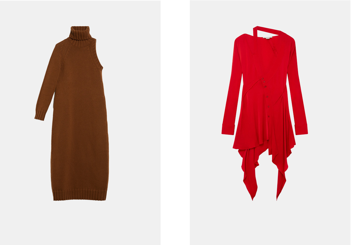 Vestido em caxemira, € 699, Max Mara; vestido em viscose, € 1.590, Stella McCartney.