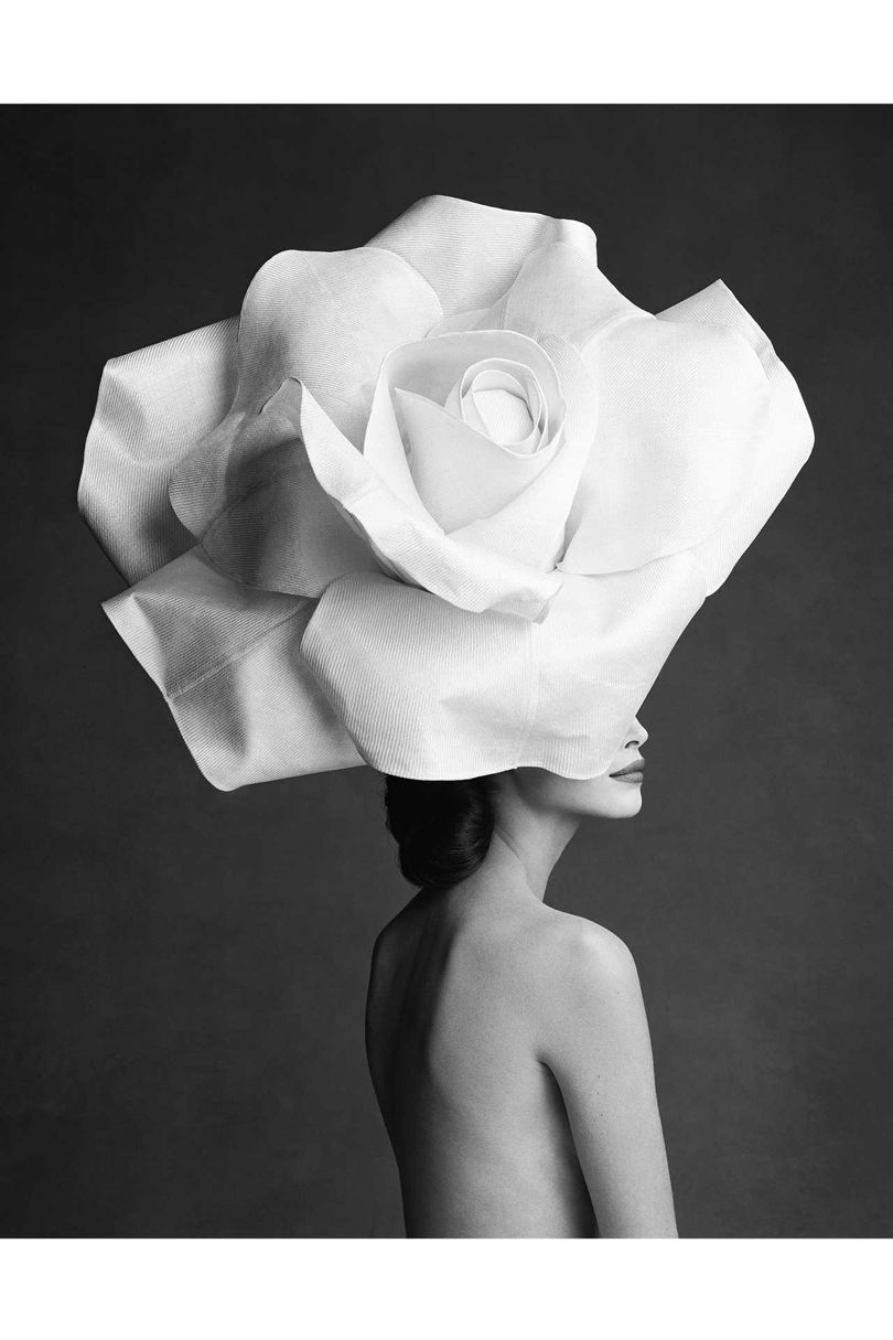 Karl Lagerfeld's choice: Christy Turlington, by Patrick Demarchelier (1990), wearing a rose hat by Jasper Conran