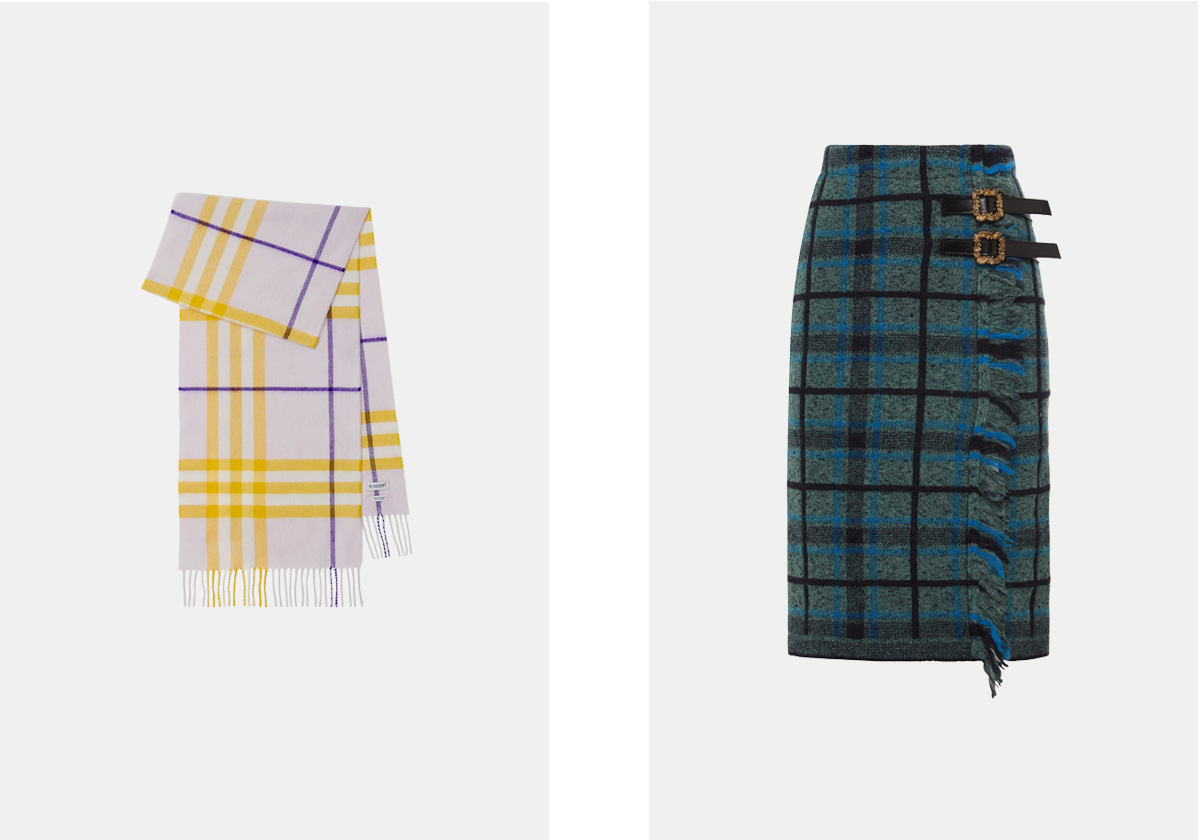 Cachecol em caxemira, € 490, Burberry; saia Eve em lã, € 590, Cormio.