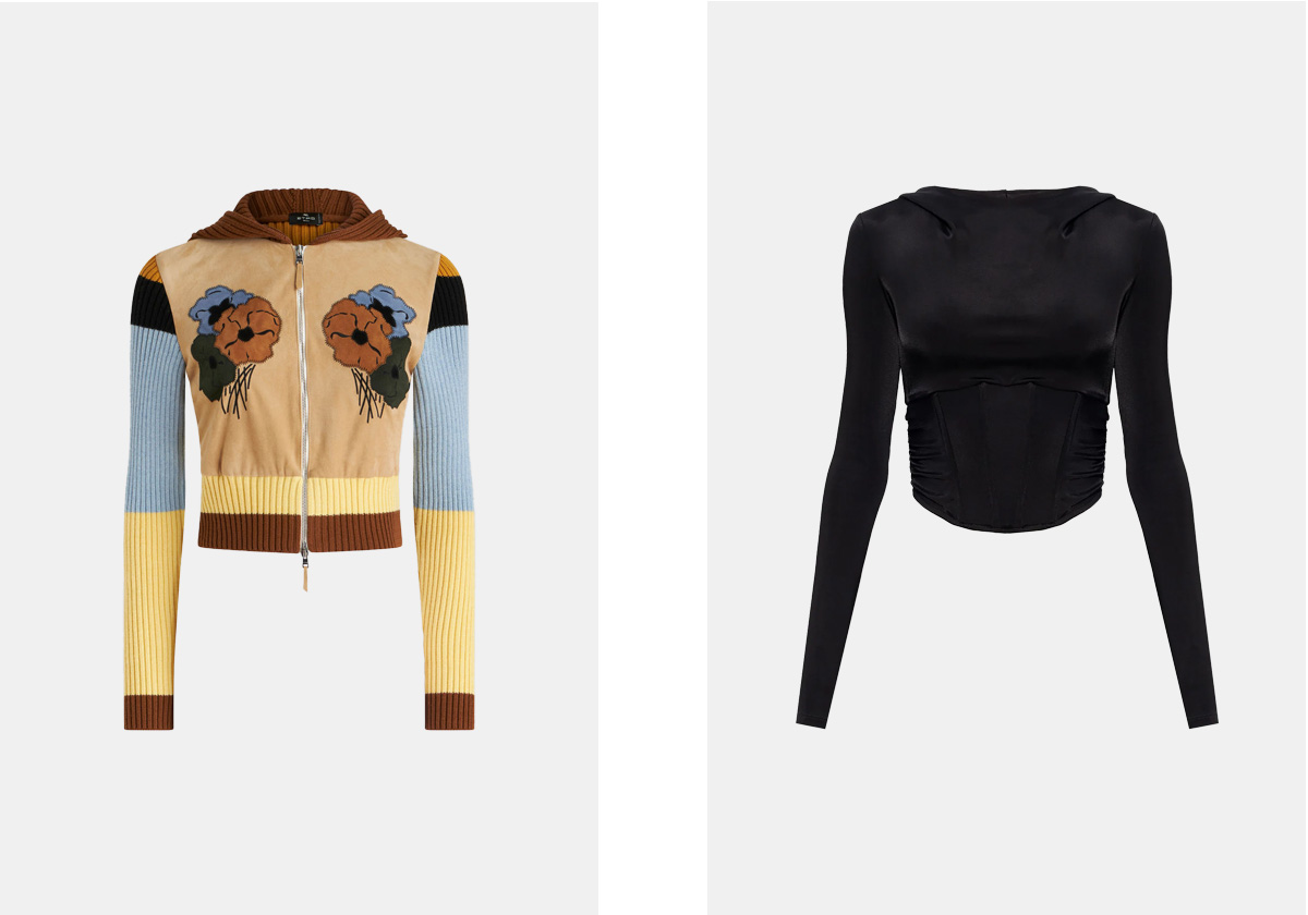 Casaco em algodã, € 1.990, Etro; top corset, € 460, Misbhv.